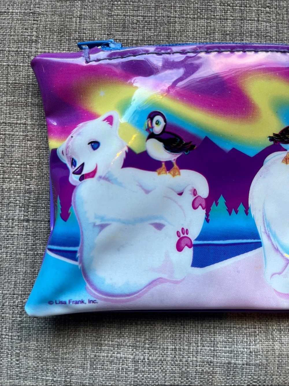 Vintage Lisa Frank Polar Bear Zippered Pouch Bag Pencil Holder